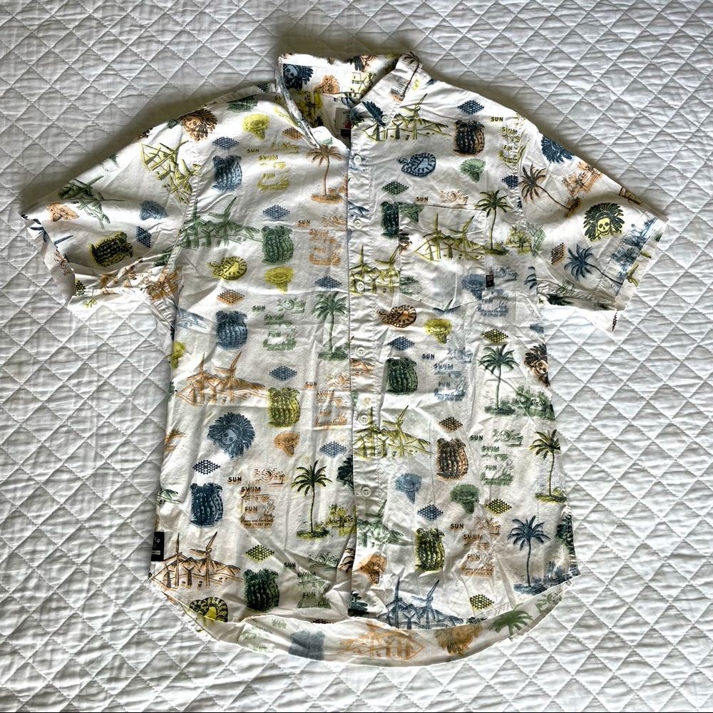 Men Short Sleeve Button Down Shirt Size Large